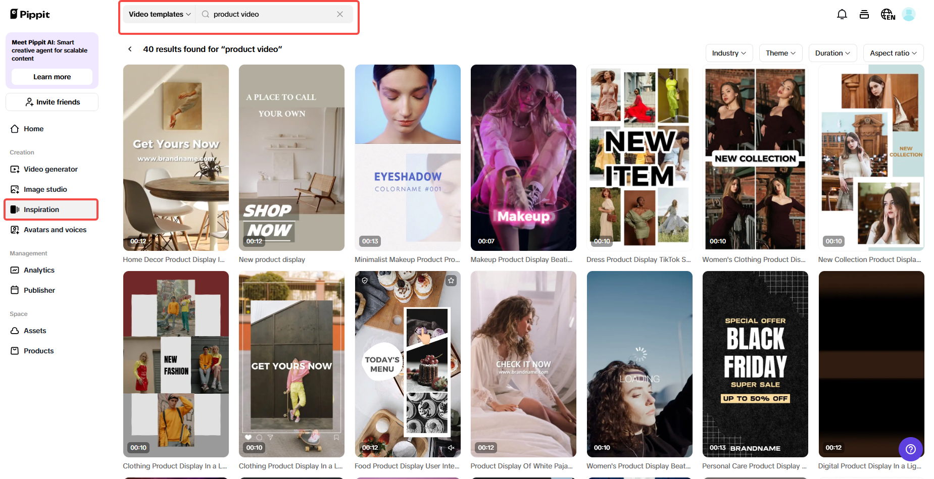 UGC video templates in Pippit
