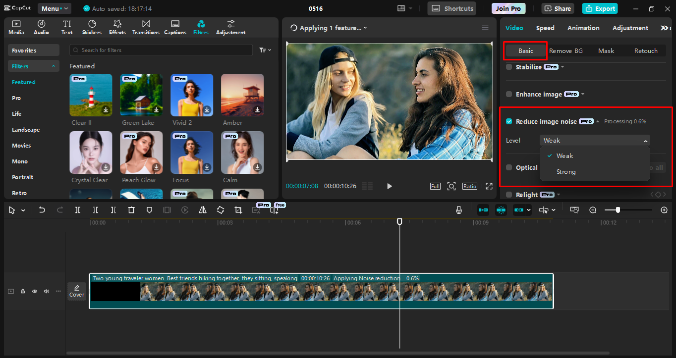 Eliminar el ruido de la imagen en el CapCut editor de vídeo de escritorio