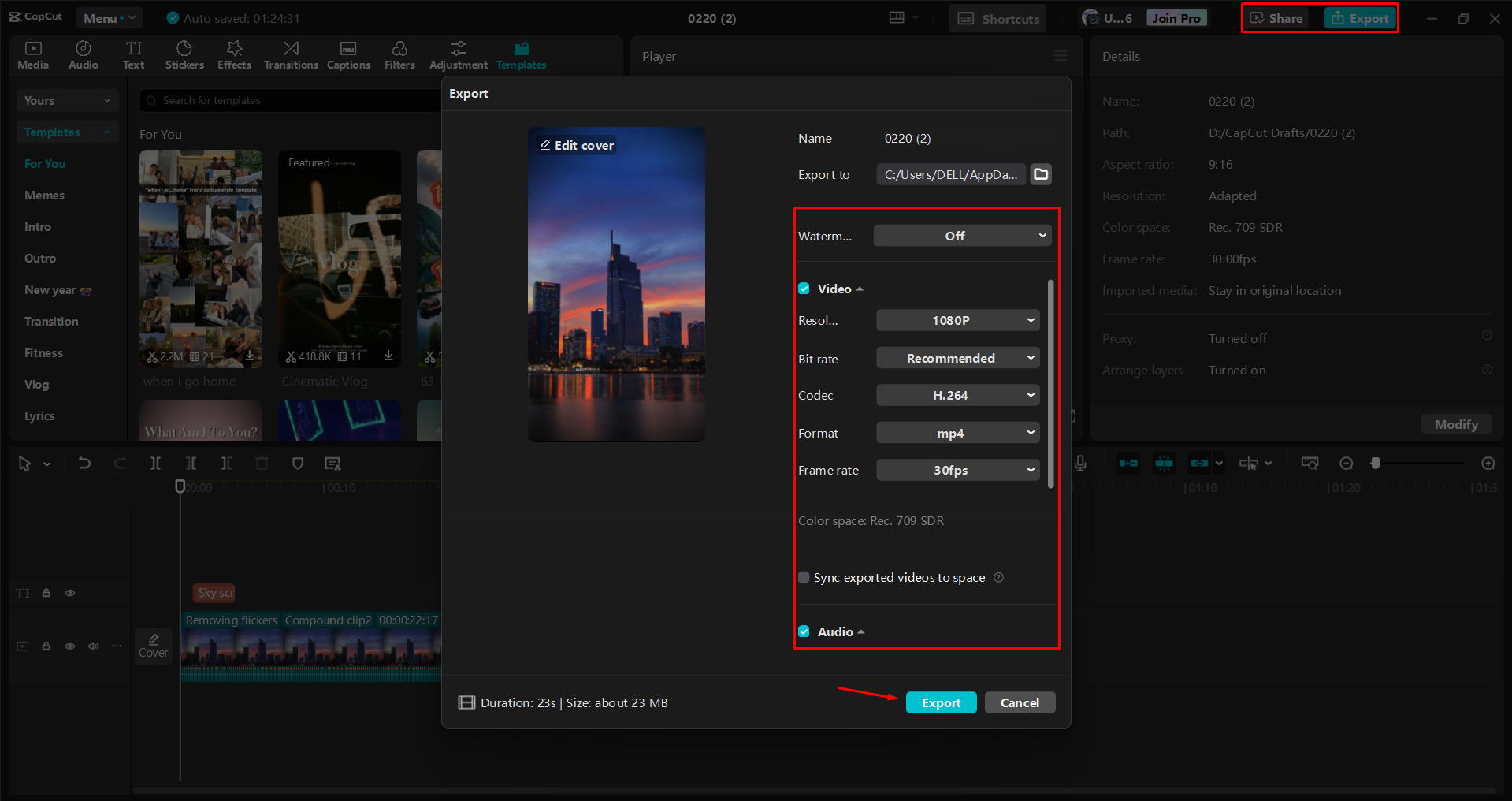 Het opslaan van de video cover in de CapCut desktop video-editor