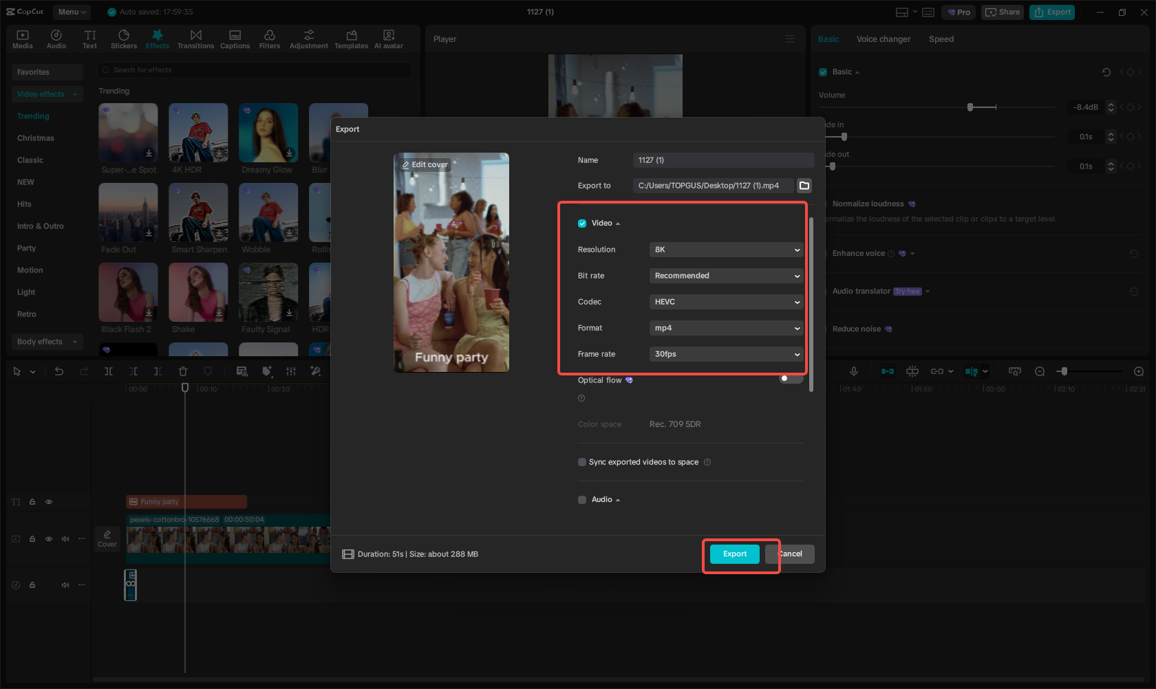 Export the video