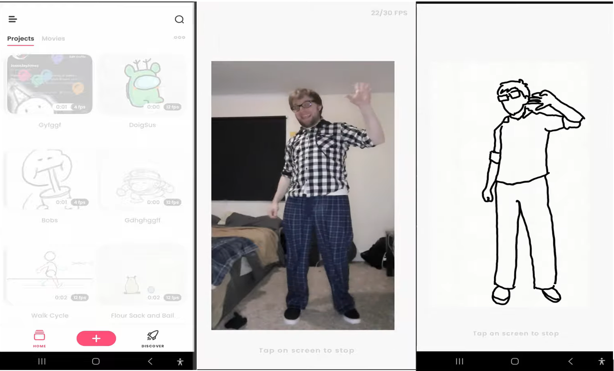 Interface de FlipaClip - Créateur de vidéos de dessins animés IA sur téléphone