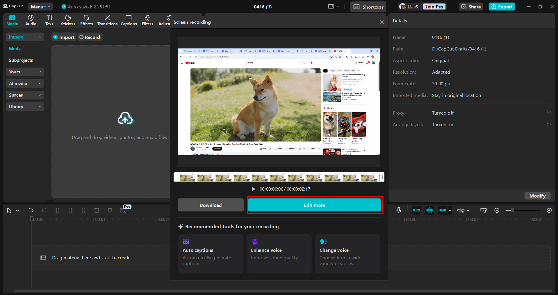Pagre-record ng screen gamit ang CapCut desktop video editor