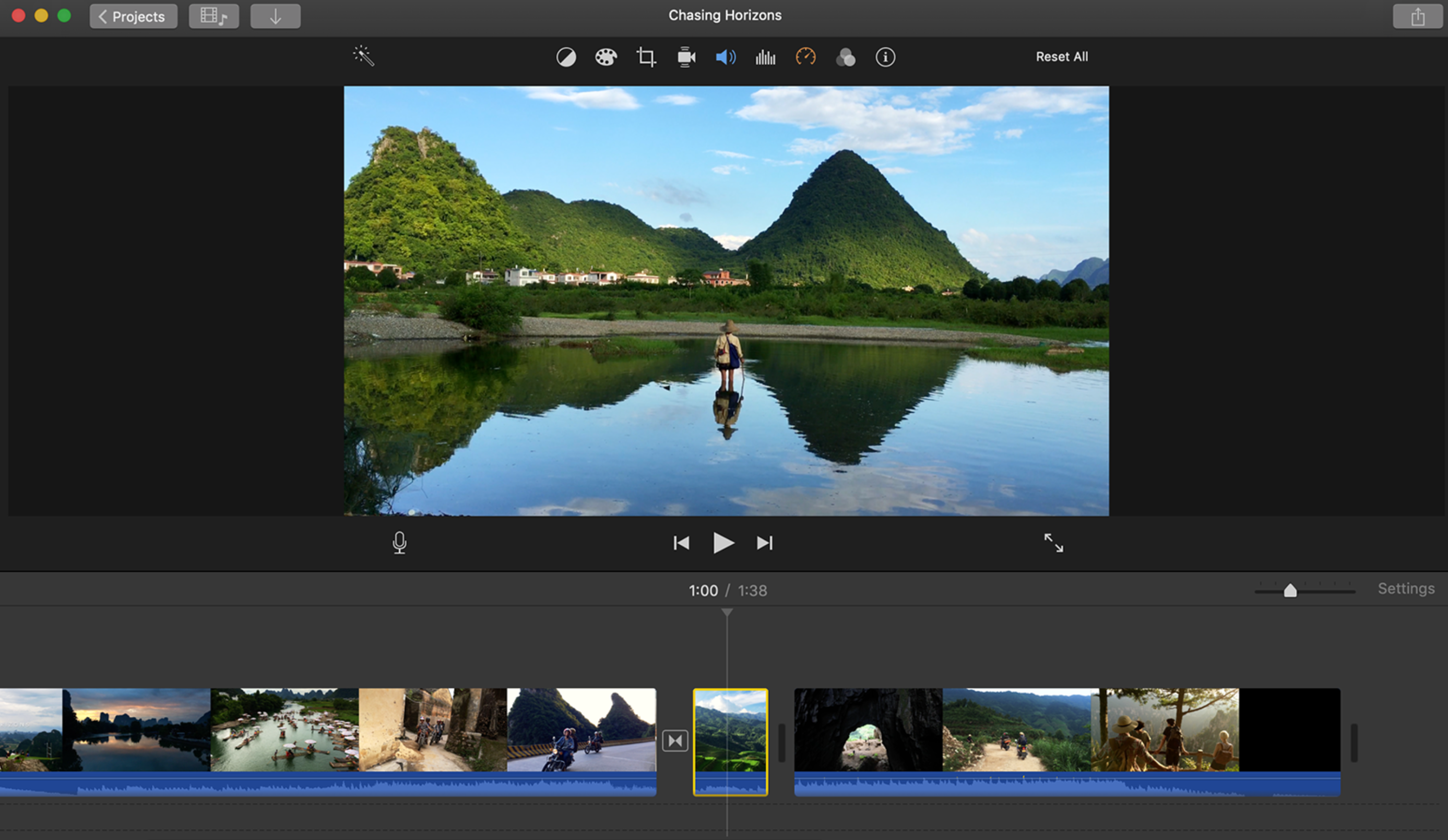 Interface of the iMovie video editor