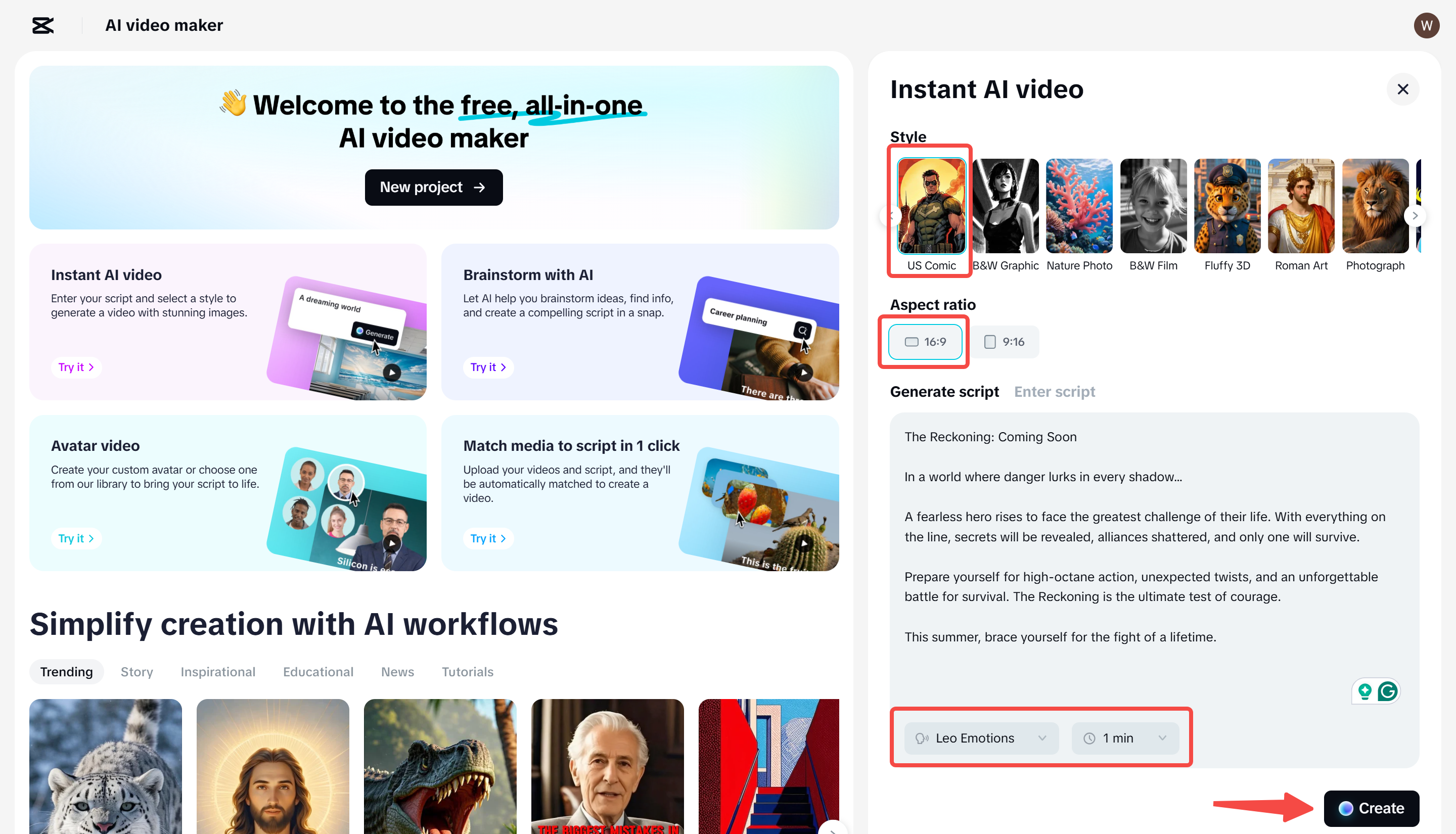 Pagbuo ng script sa AI video maker ng CapCut