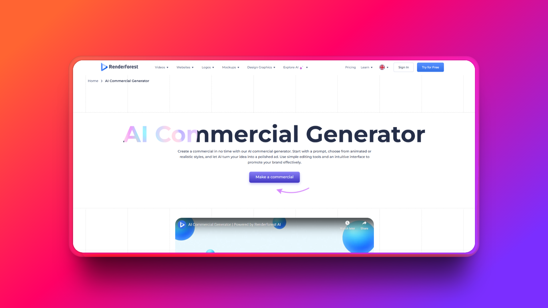 Renderforest's AI video generator