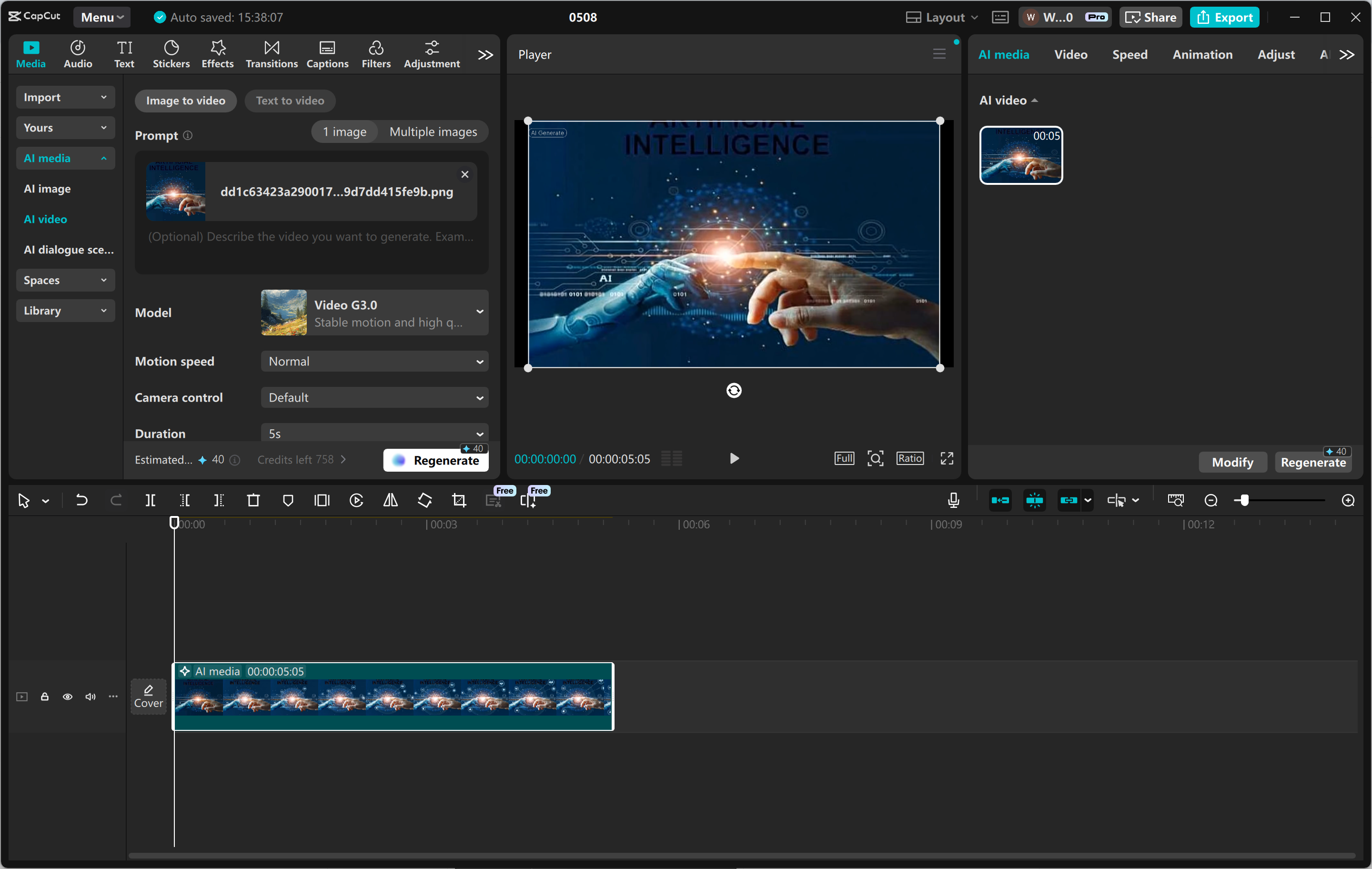Interface de l' CapCut éditeur vidéo de bureau - un outil avancé pour animer des images