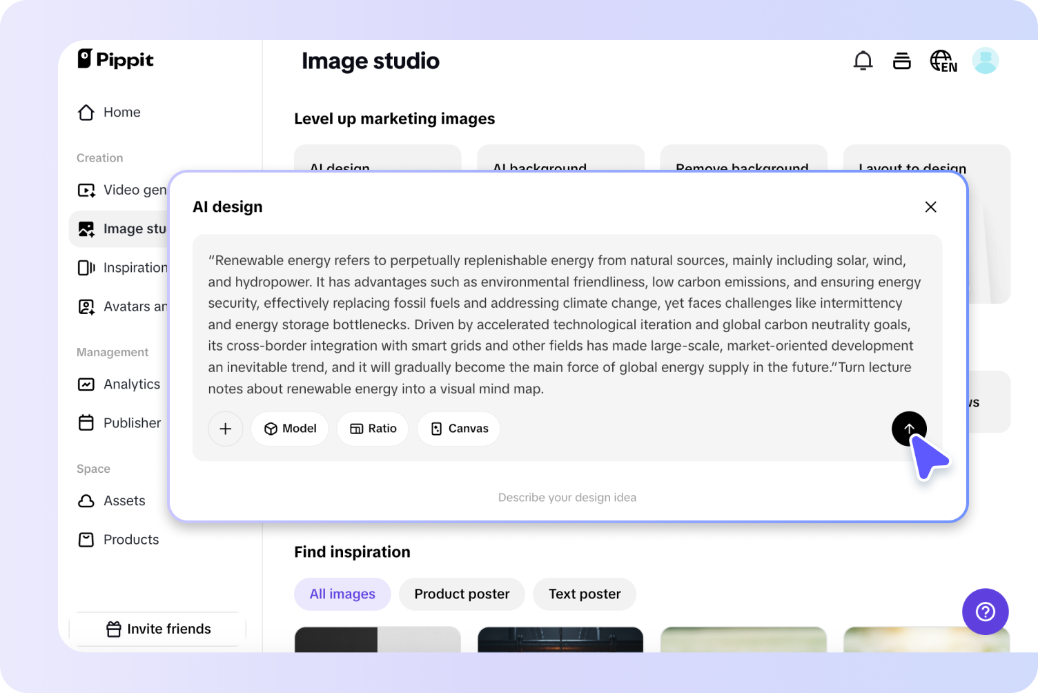 describe your idea in prompt box