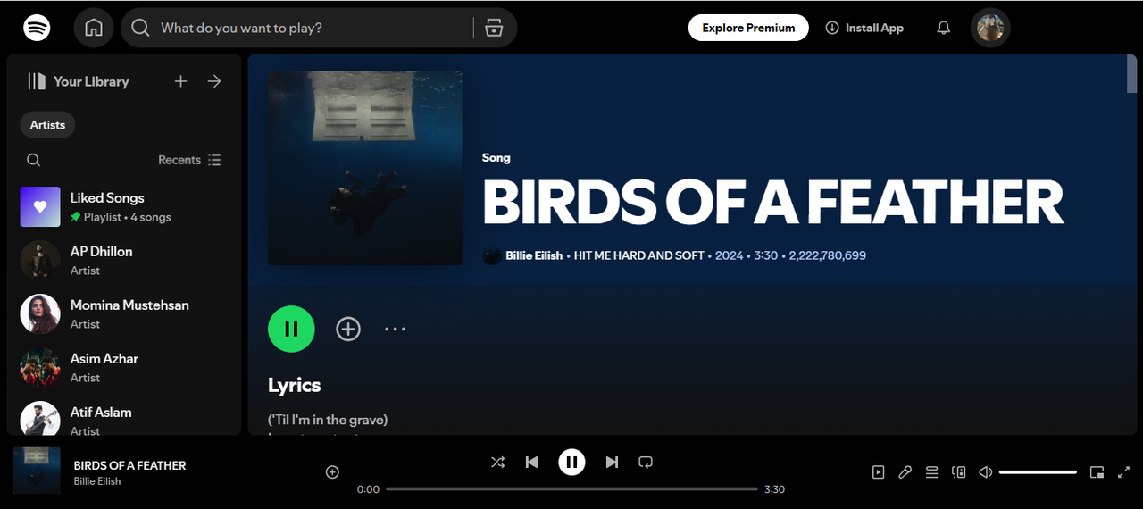 Cover of Birds of a Feather - lagu yang paling banyak diputar di Spotify minggu ini