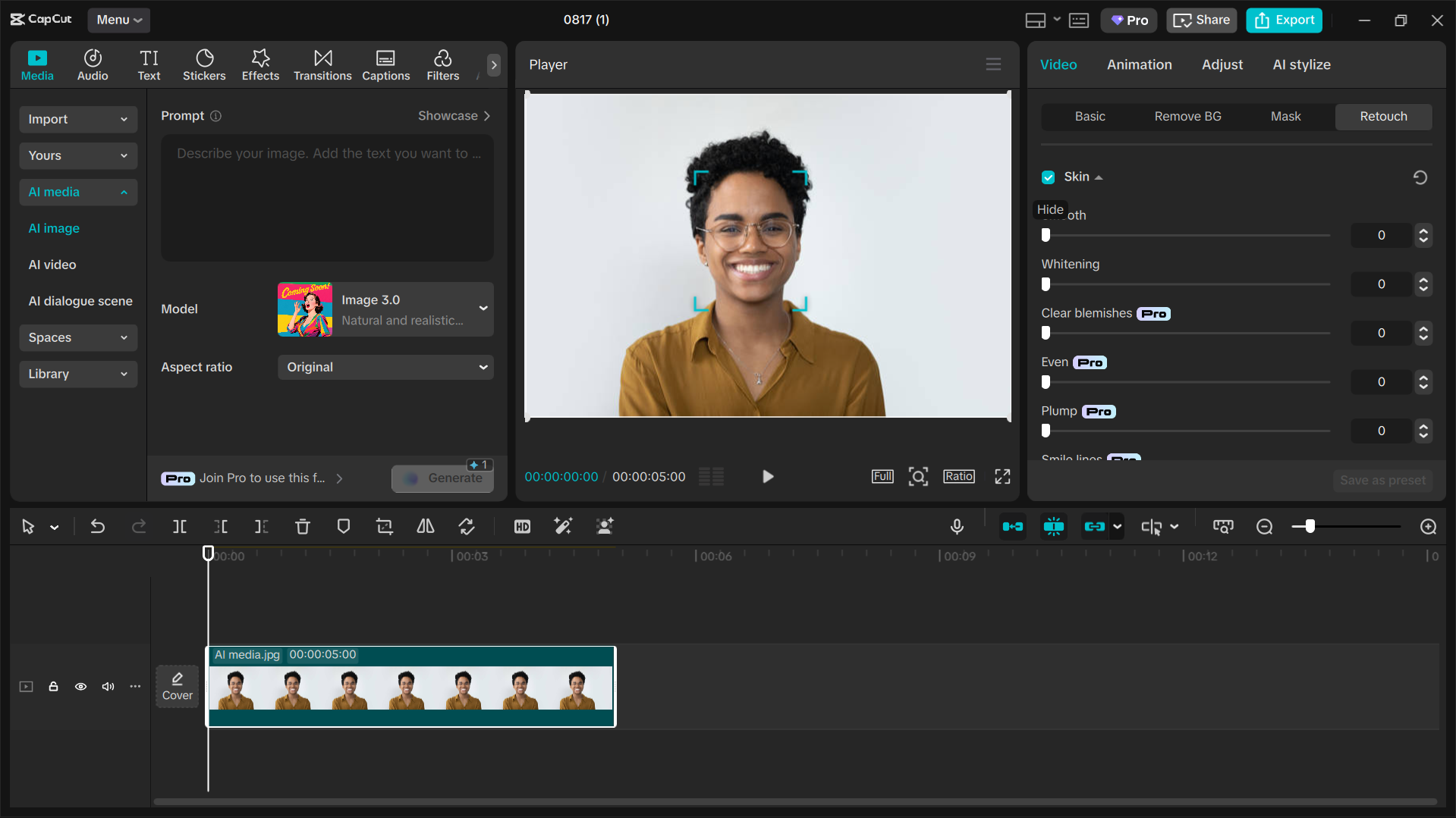 Interface of CapCut desktop video editor - Best software to generate LinkedIn profile photo
