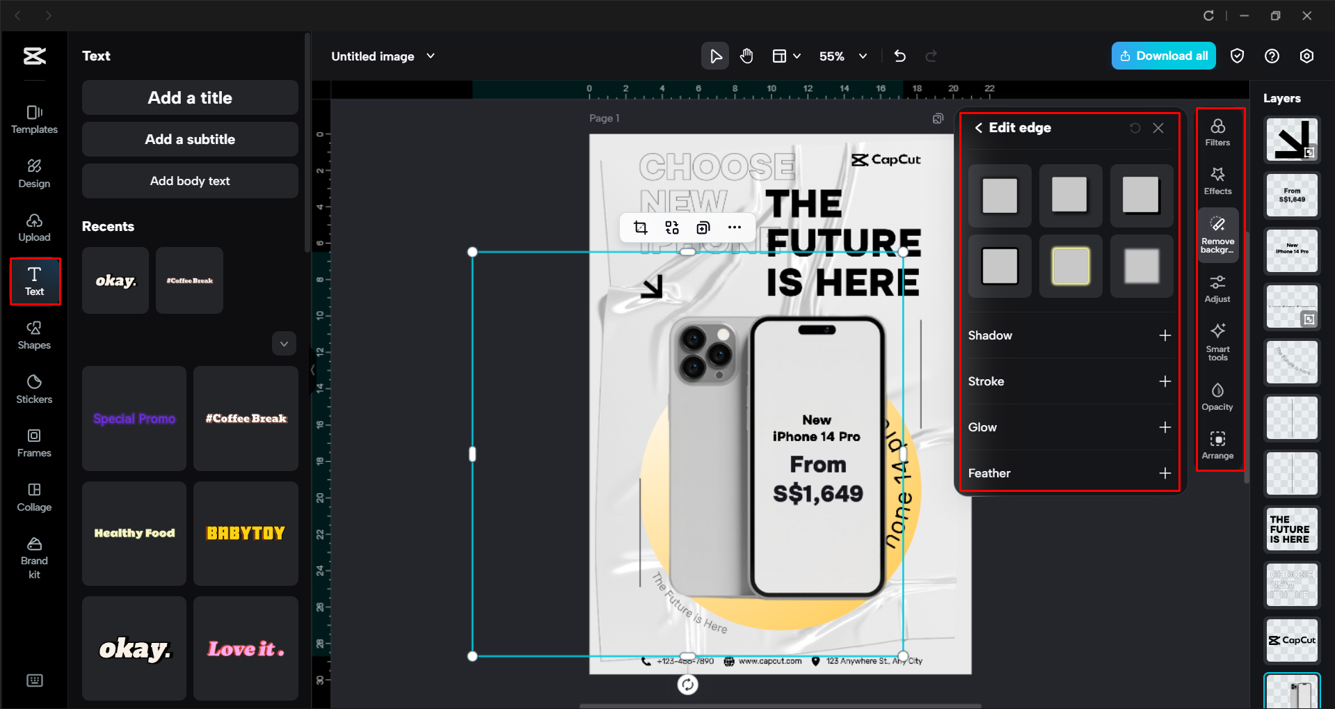 De flyertemplate bewerken in de CapCut desktop video-editor