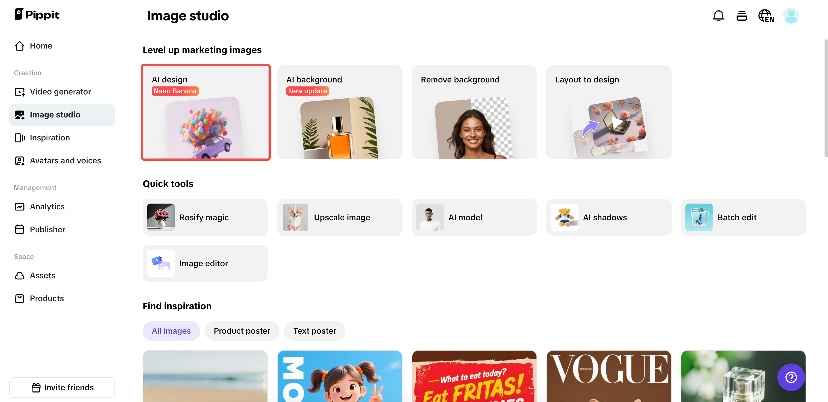 Start with Pippit AI design