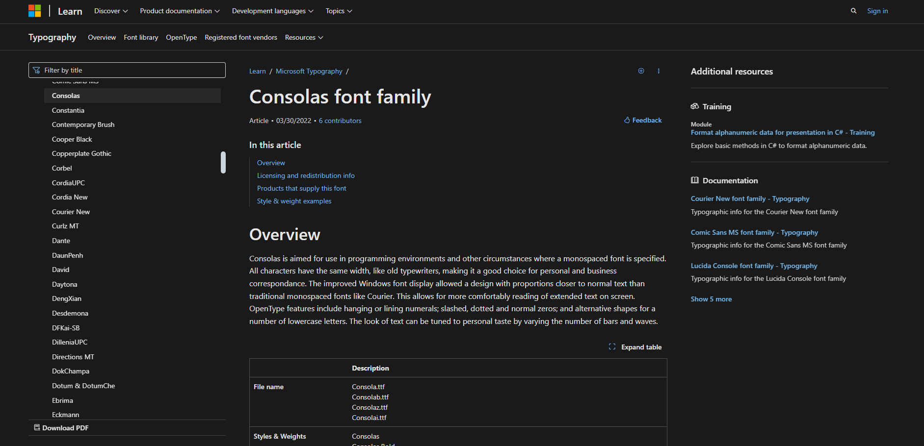 Microsoft Tipografi Consolas yazı tipi