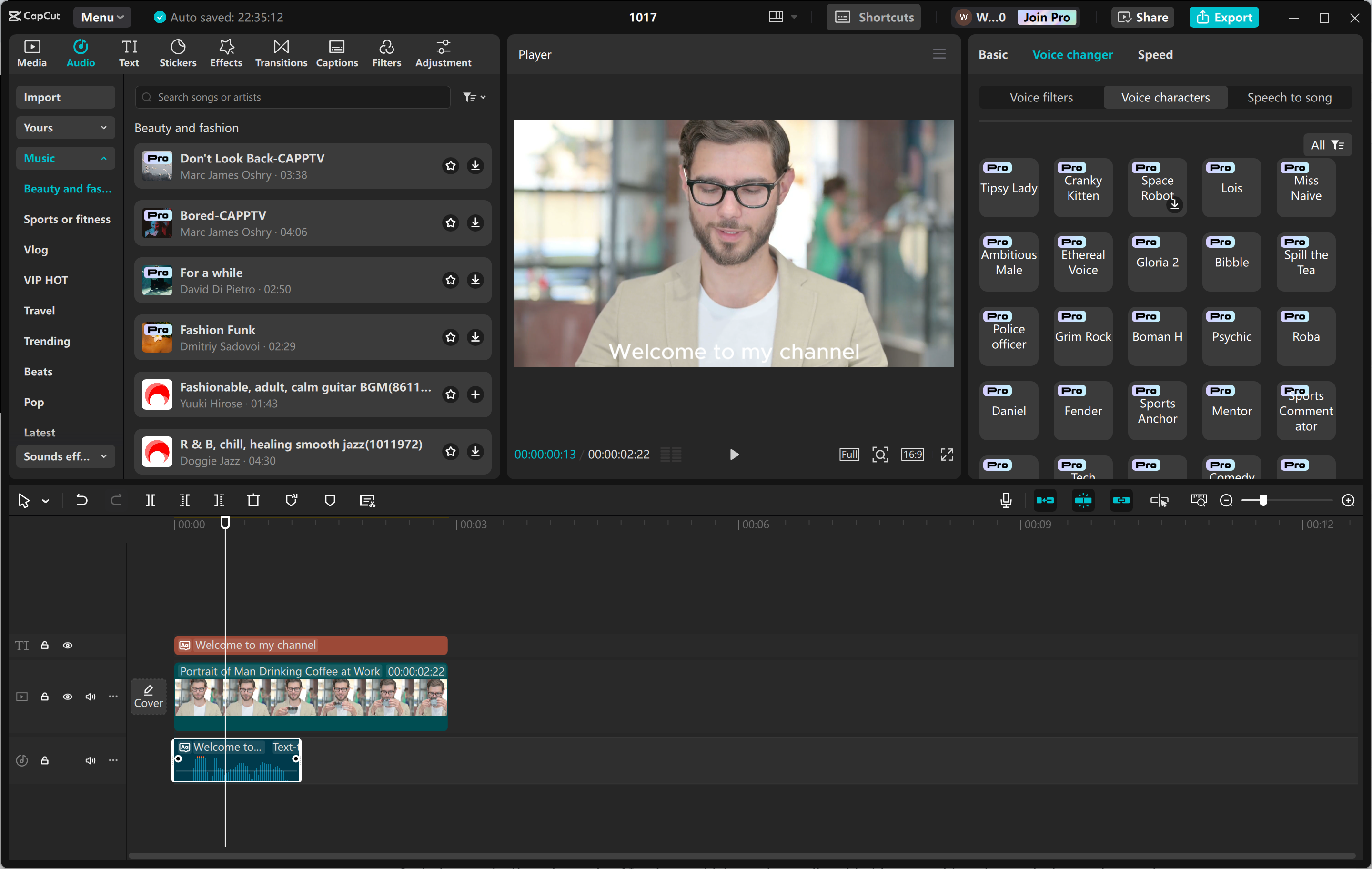 Antarmuka editor video desktop CapCut - cara mudah untuk menambahkan karakter suara AI ke video
