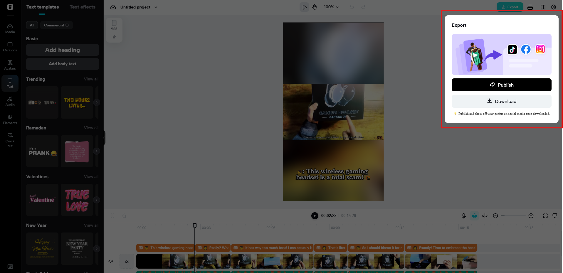 Publish or download your video