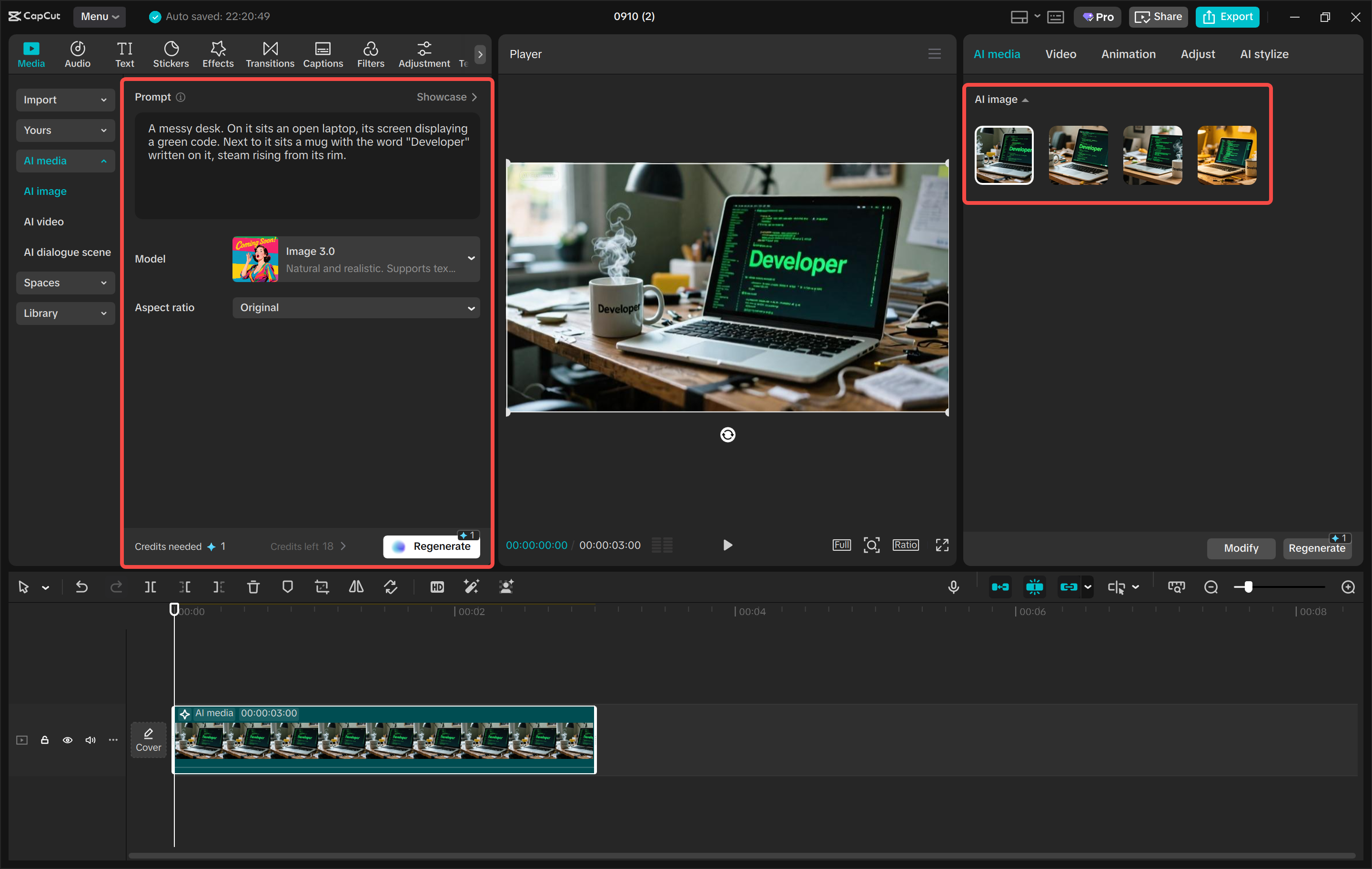 Generating images in the CapCut desktop video editor