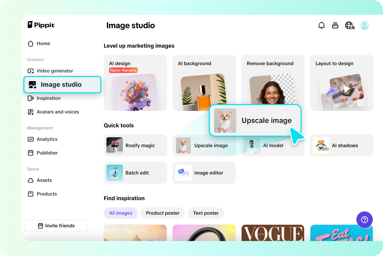 Membuka alat peningkatan skala gambar di Pippit