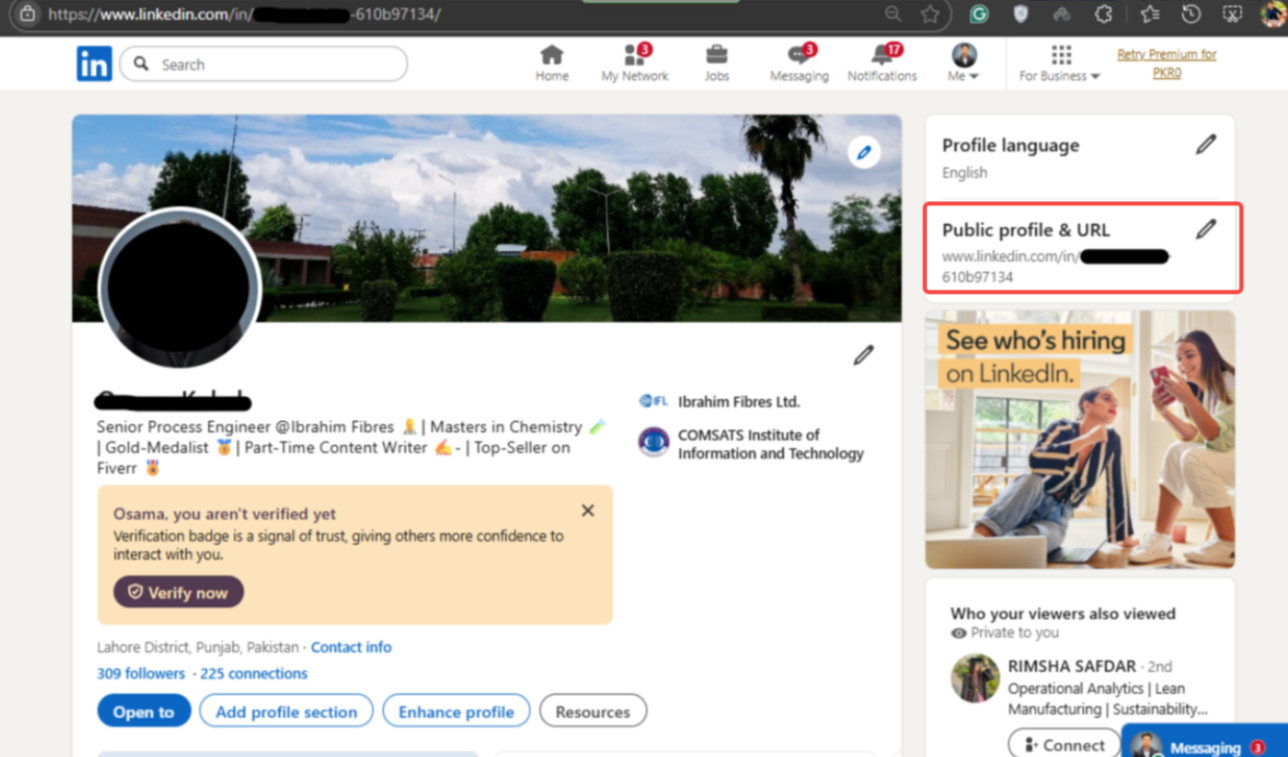 Editar perfil público e URL