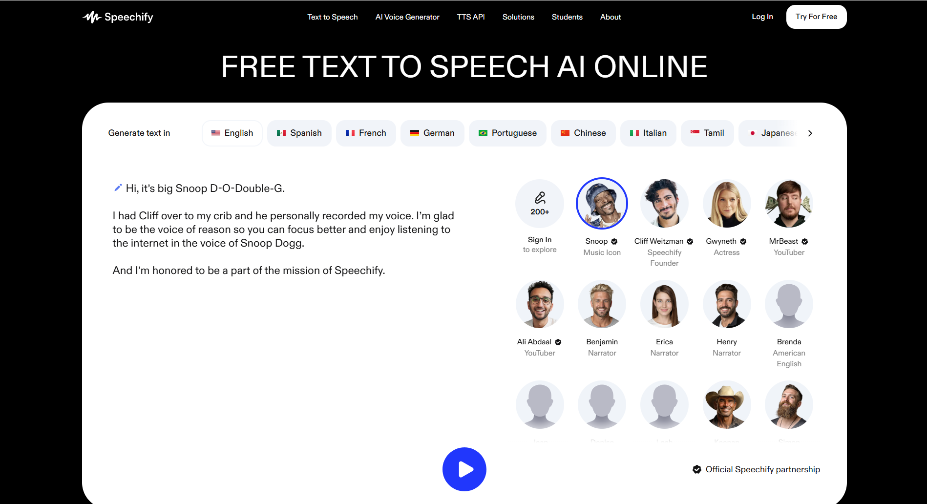 Speechify's interface