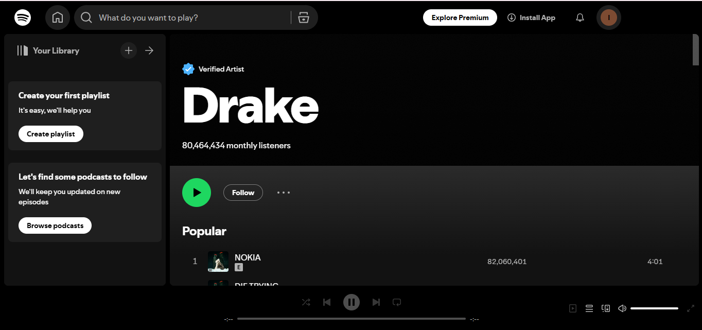 Drake - Spotify 'da en çok akışa sahip bir sanatçı