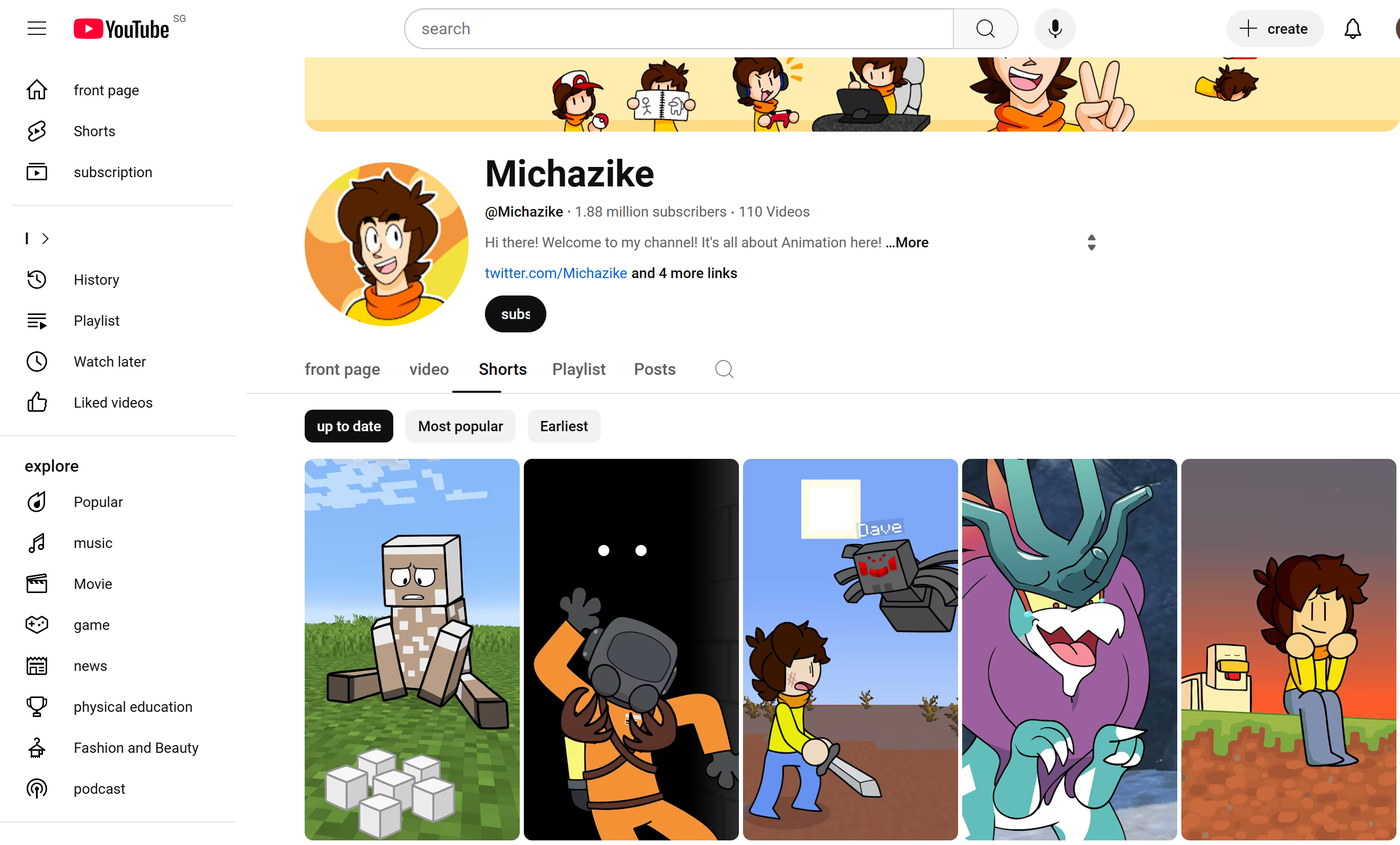 Yaratıcı yapılara sahip Michazike YouTube Minecraft Şort kanalı