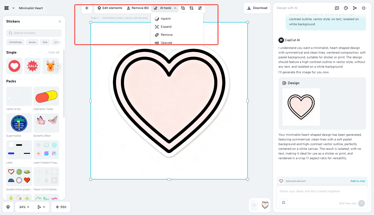 Edit the generated heart shape