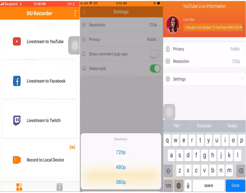 Interface of DU Recorder - the best screen recorder for YouTube videos on mobile