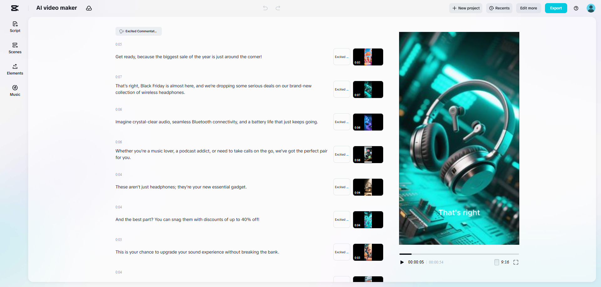 CapCut Web's AI video maker in action