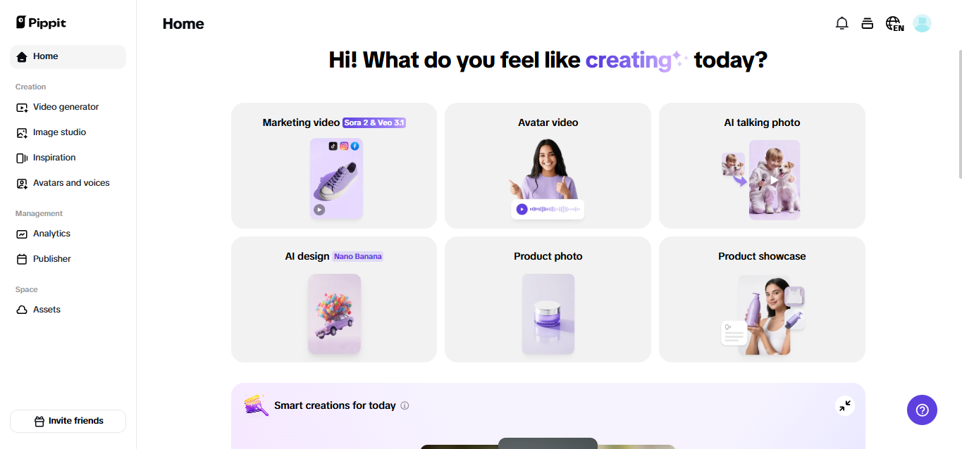 Главная страница Pippit