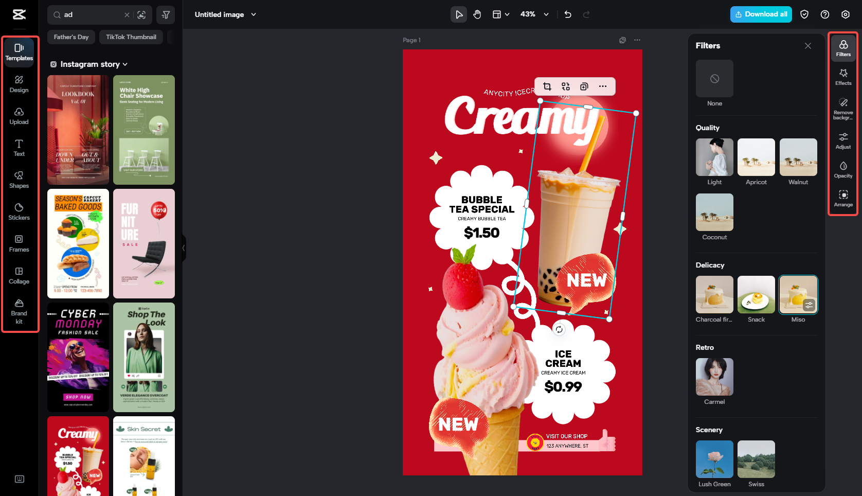 Chỉnh sửa hình ảnh cho quảng cáo Instagram