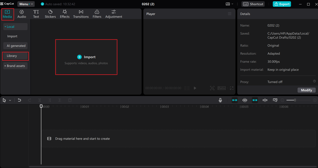 Upload video to the CapCut desktop free animation software
