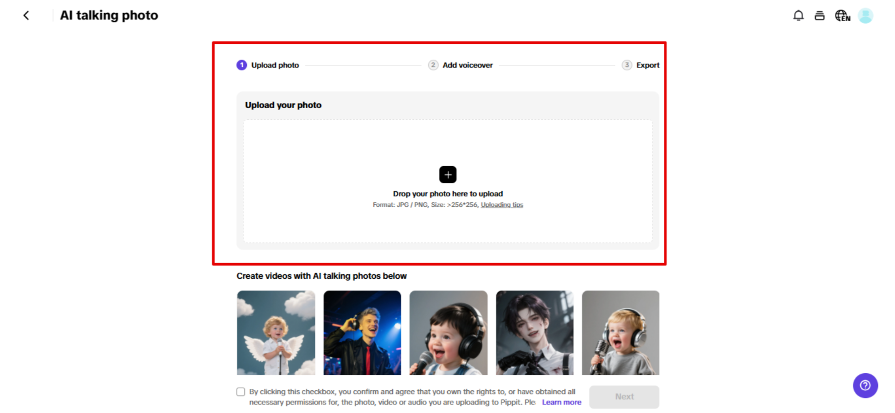 Uploading image to Pippit
