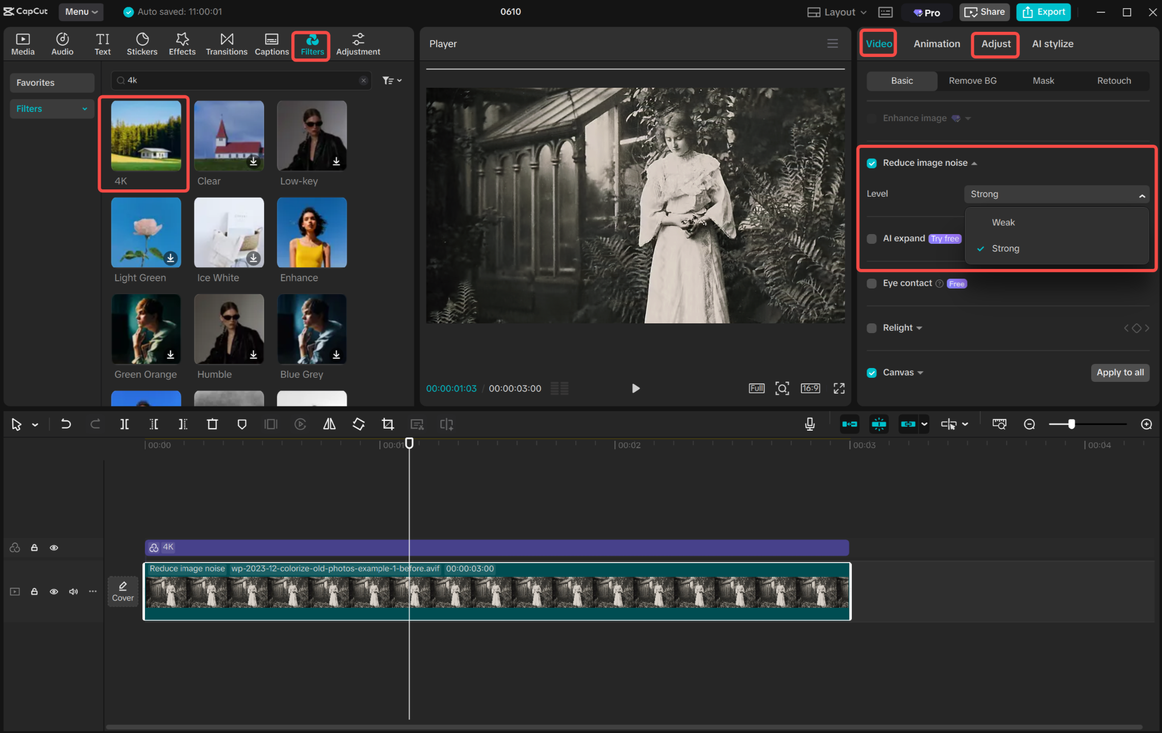 Entrauschung von Bildern mit dem CapCut Desktop-Video-Editor