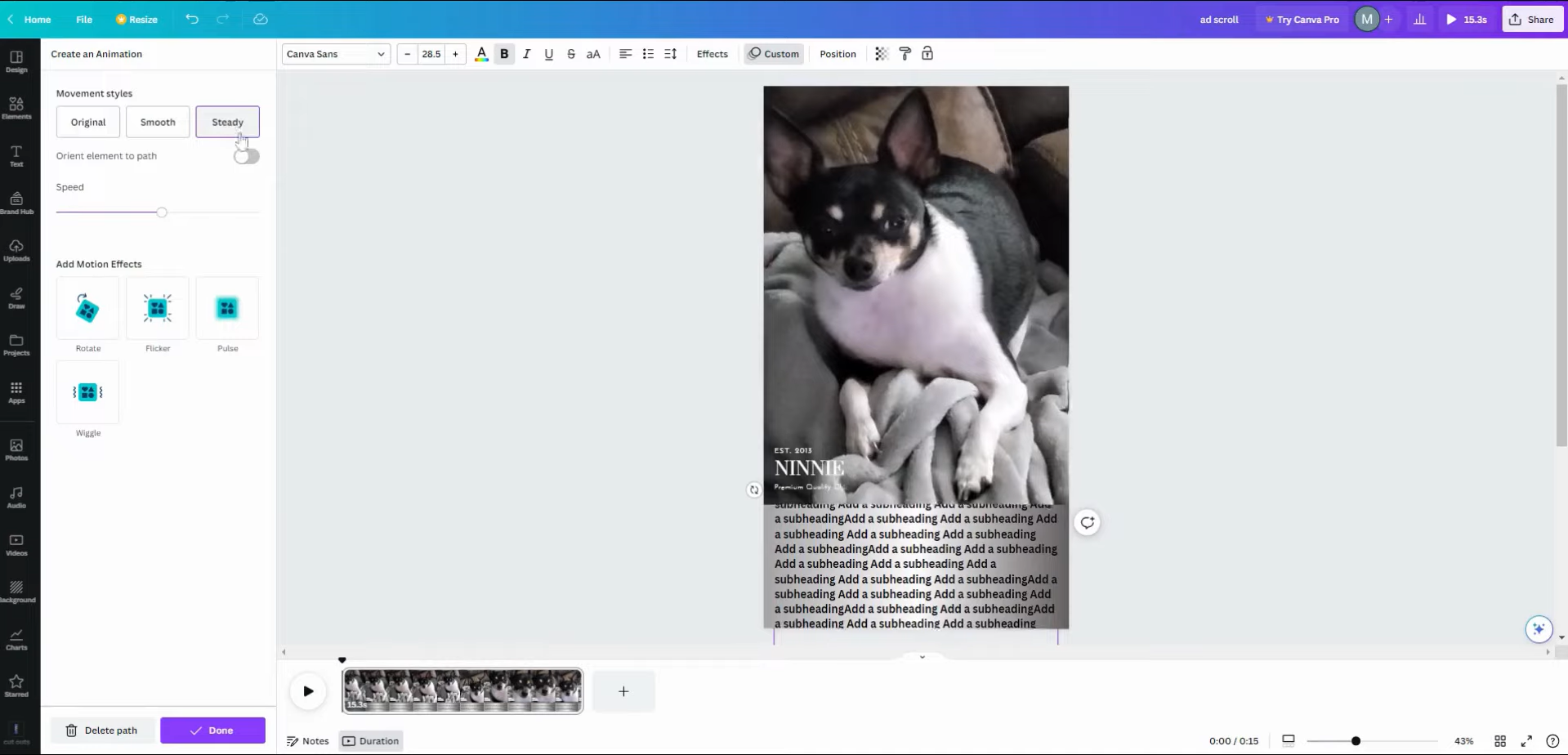 Interface do Canva - outro criador de texto rolante online gratuito.