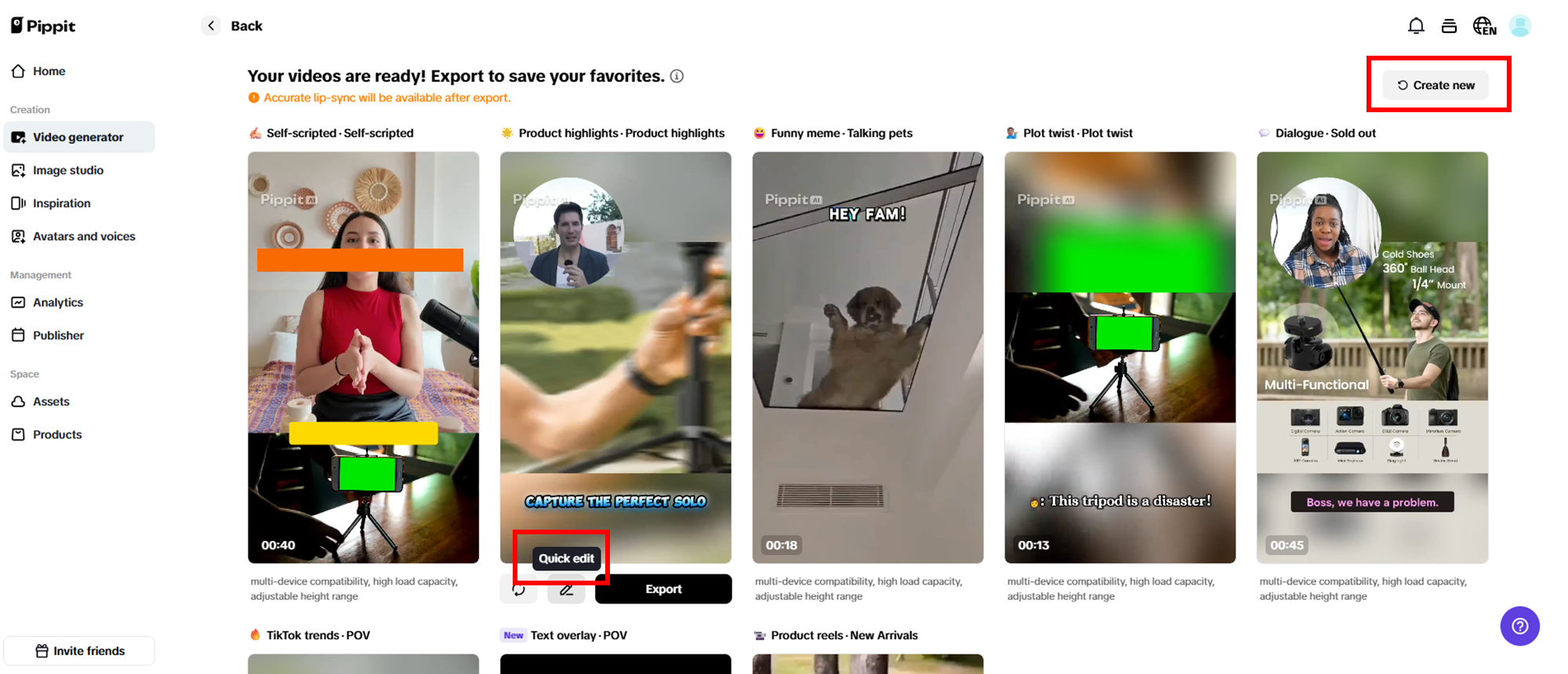 Select your preferred generated video