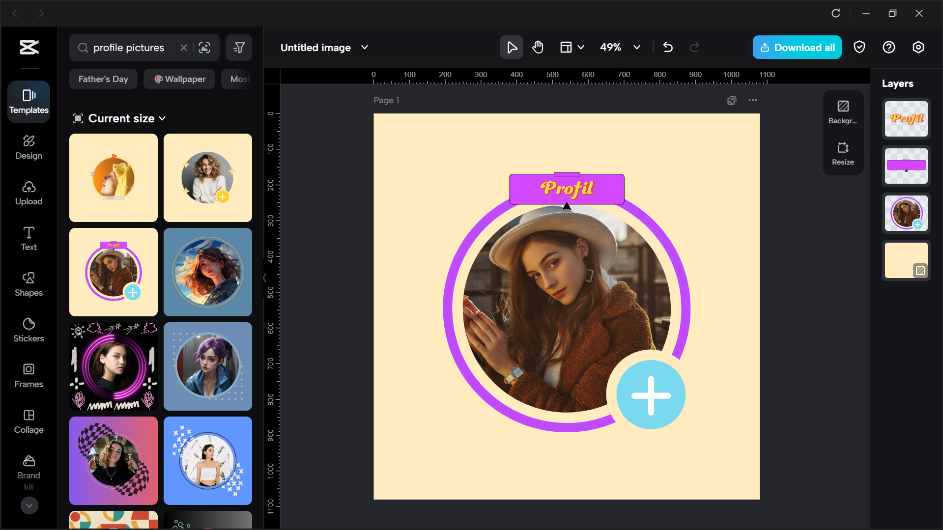 Profile image editing interface of the CapCut desktop video editor