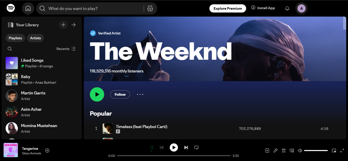 The Weeknd - der legendäre Künstler unter den Top 500 Künstlern auf Spotify