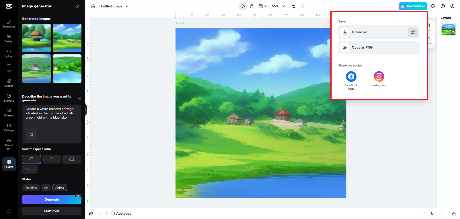 Download or publish your generated image

