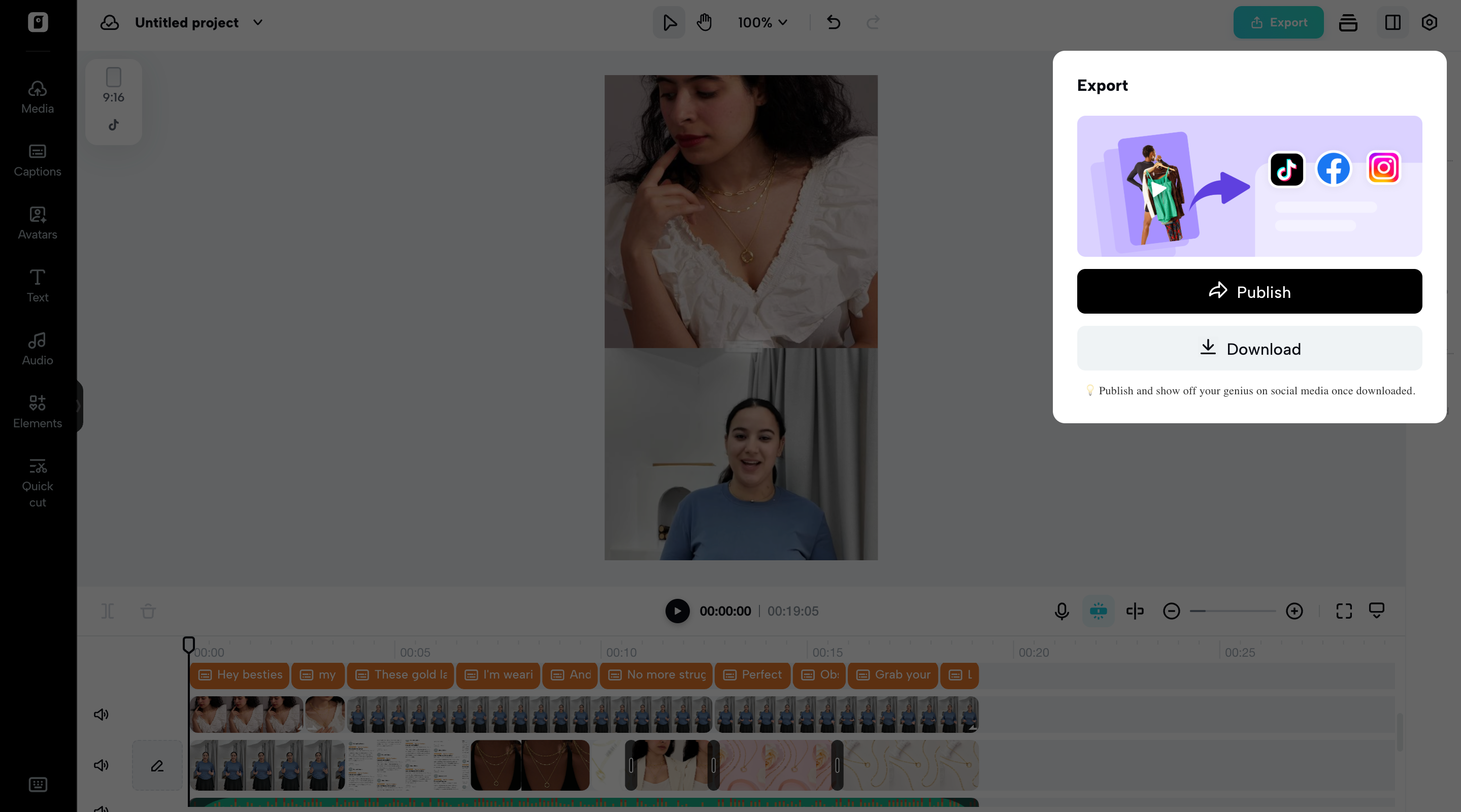 Export videos from Pippit