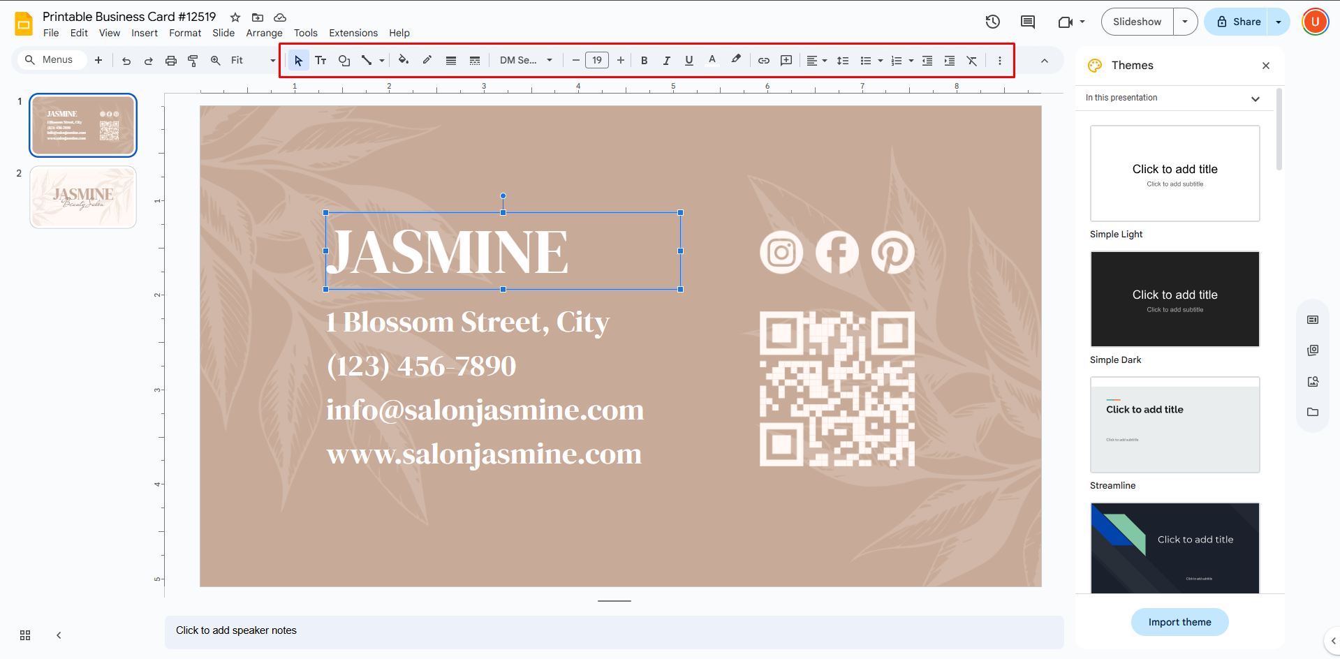 An easy way to make a business card in Google Docs with templates