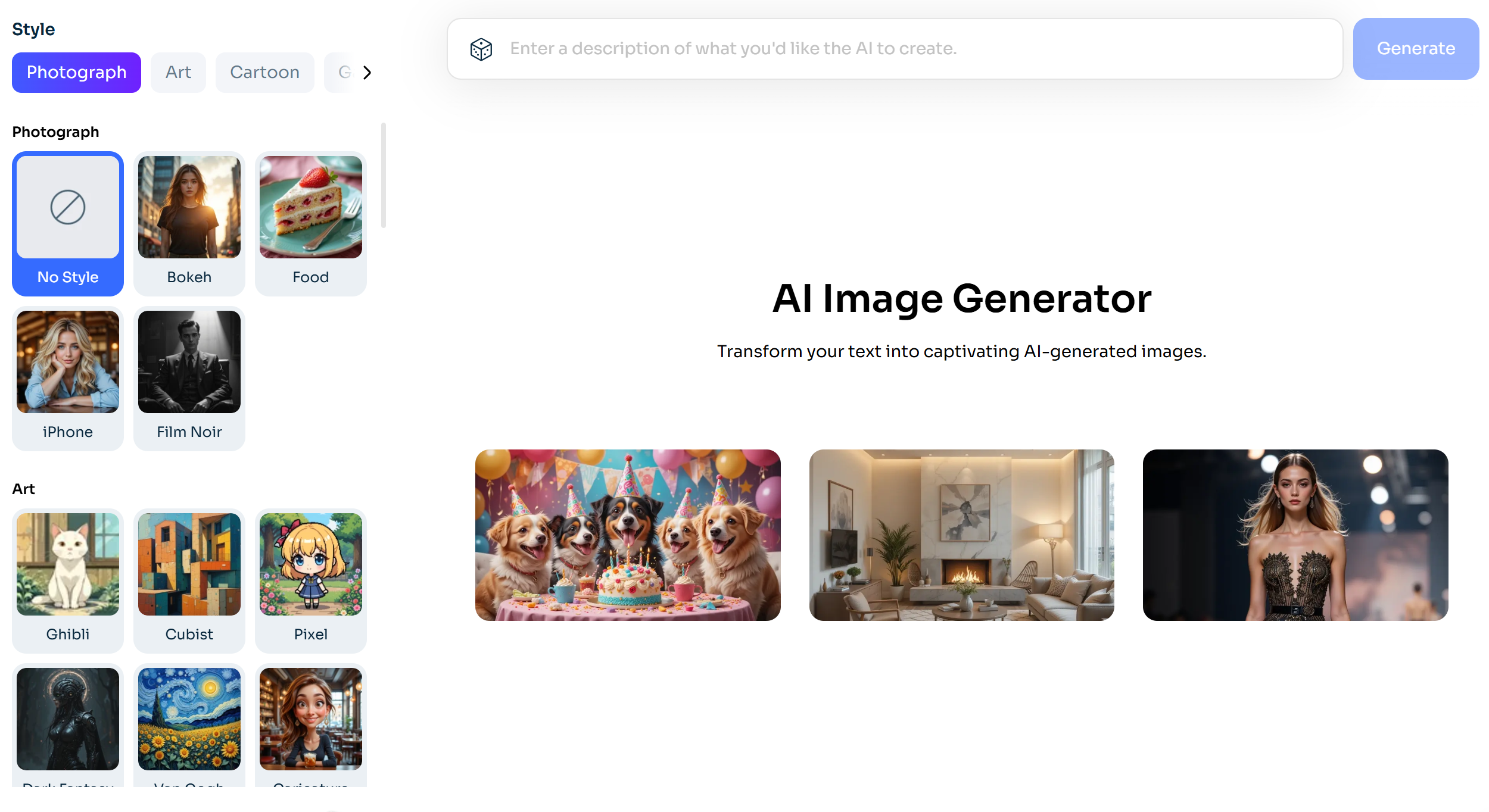 Interface d'IA Ease - un créateur de personnages en ligne facile à utiliser