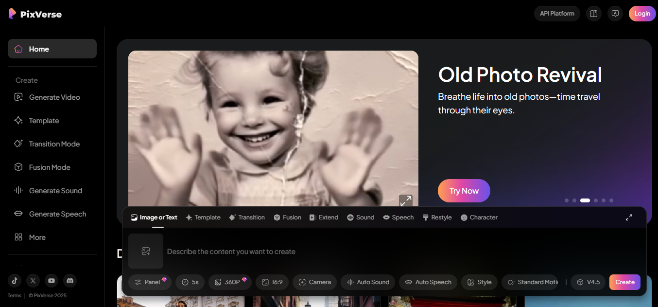 PixVerse - generatore AI gratuito online da immagine a video
