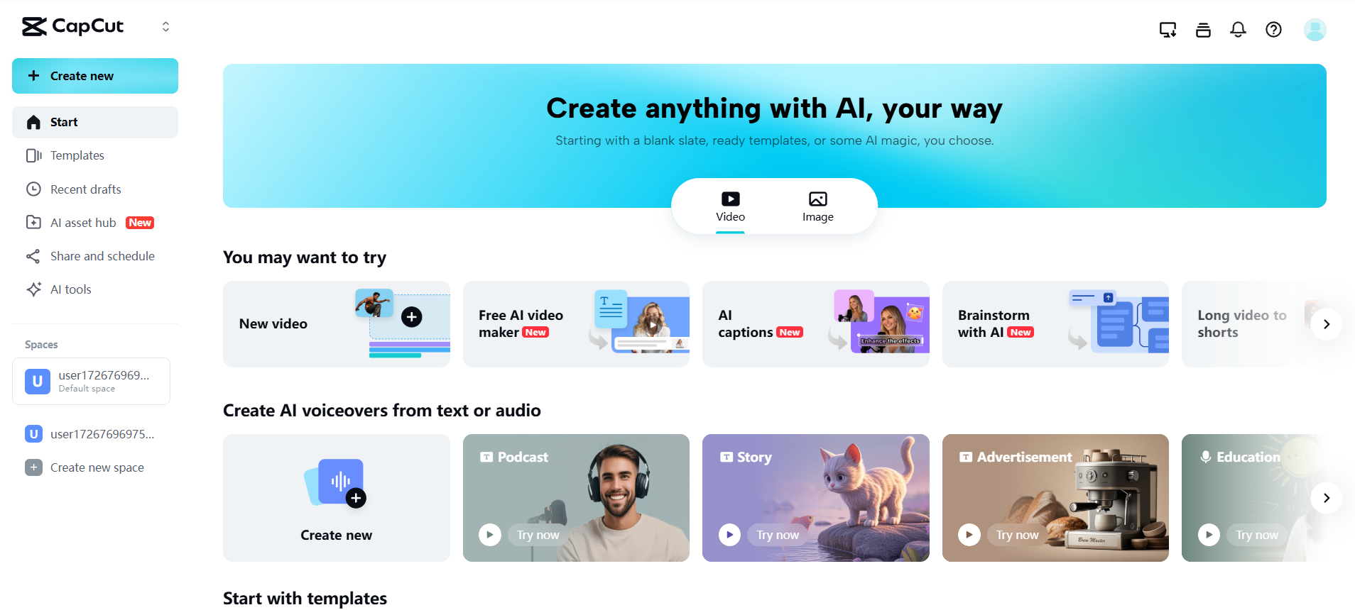CapCut Web homepage
