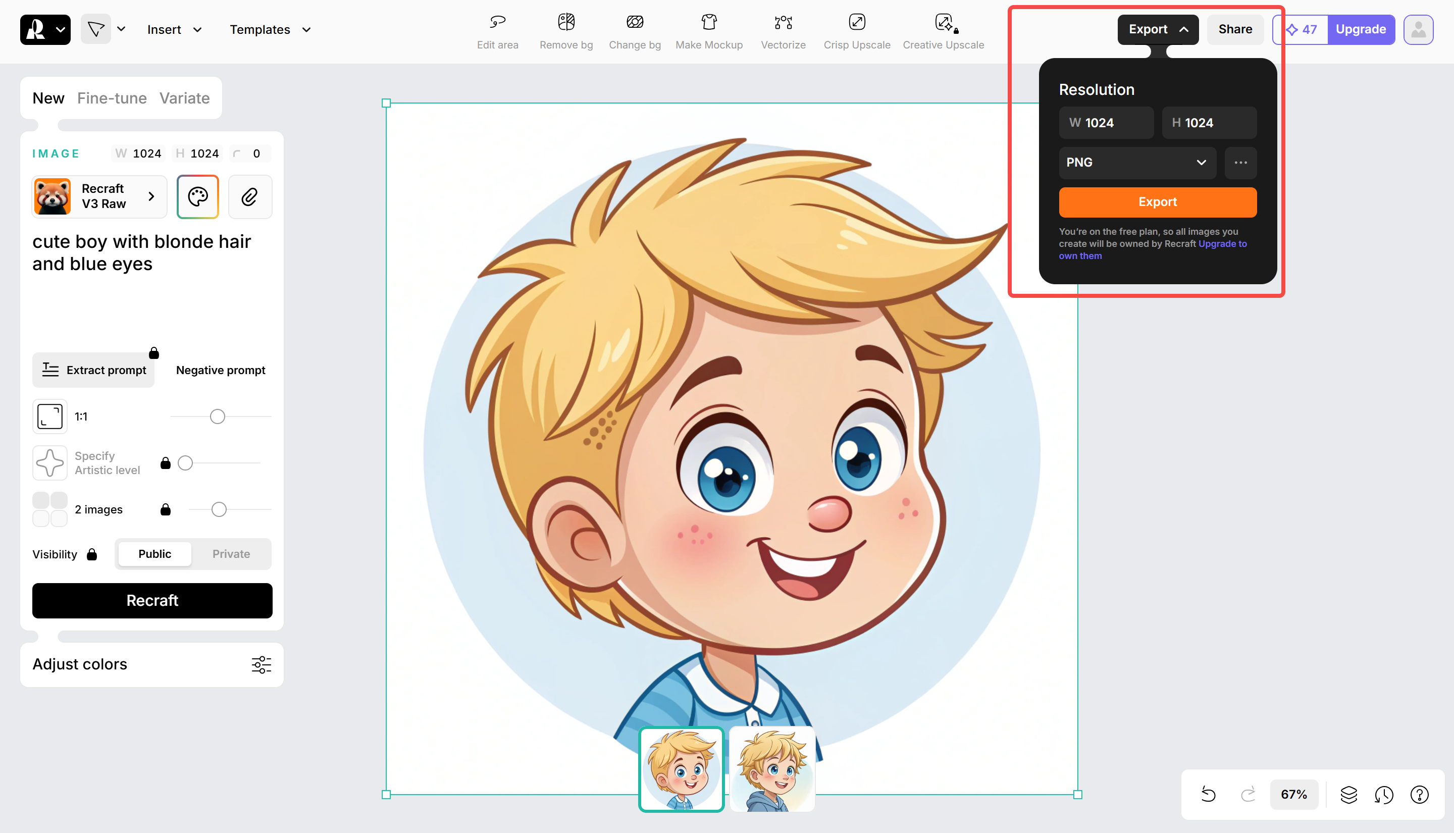 Export your image to Recraft AI