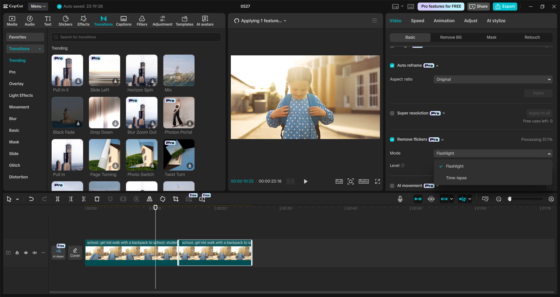 Interfaccia dell' CapCut editor video desktop - uno strumento ideale per aggiungere la transizione dissolve ai video