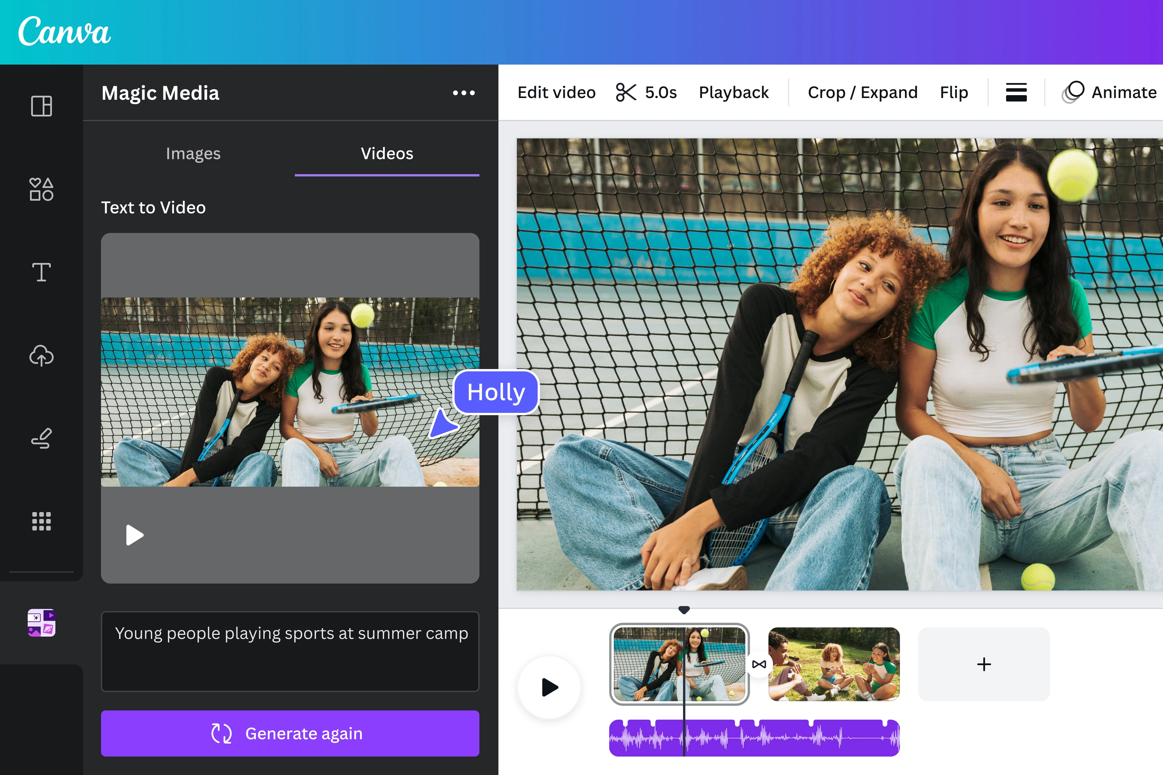 Interface of Canva - an easy to use AI video generator with no sign up