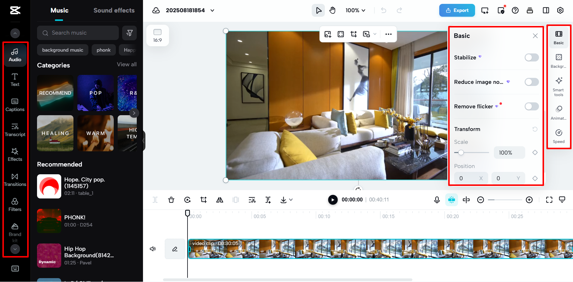 Upscaling the video using CapCut Web