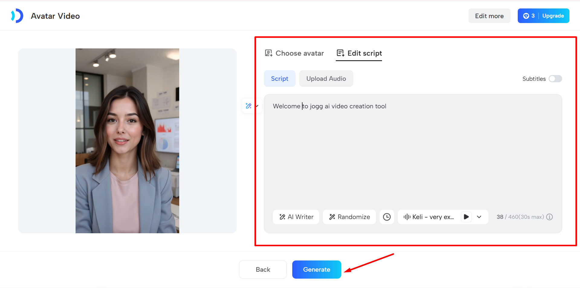 Customize the video using Jogg AI