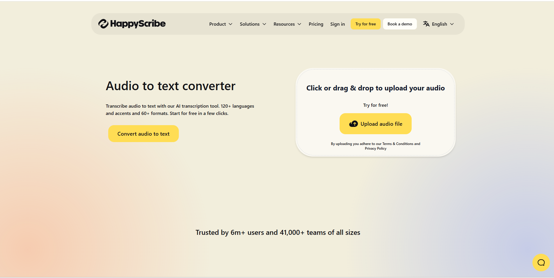Interface do Happy Scribe - outro conversor de áudio para texto online gratuito