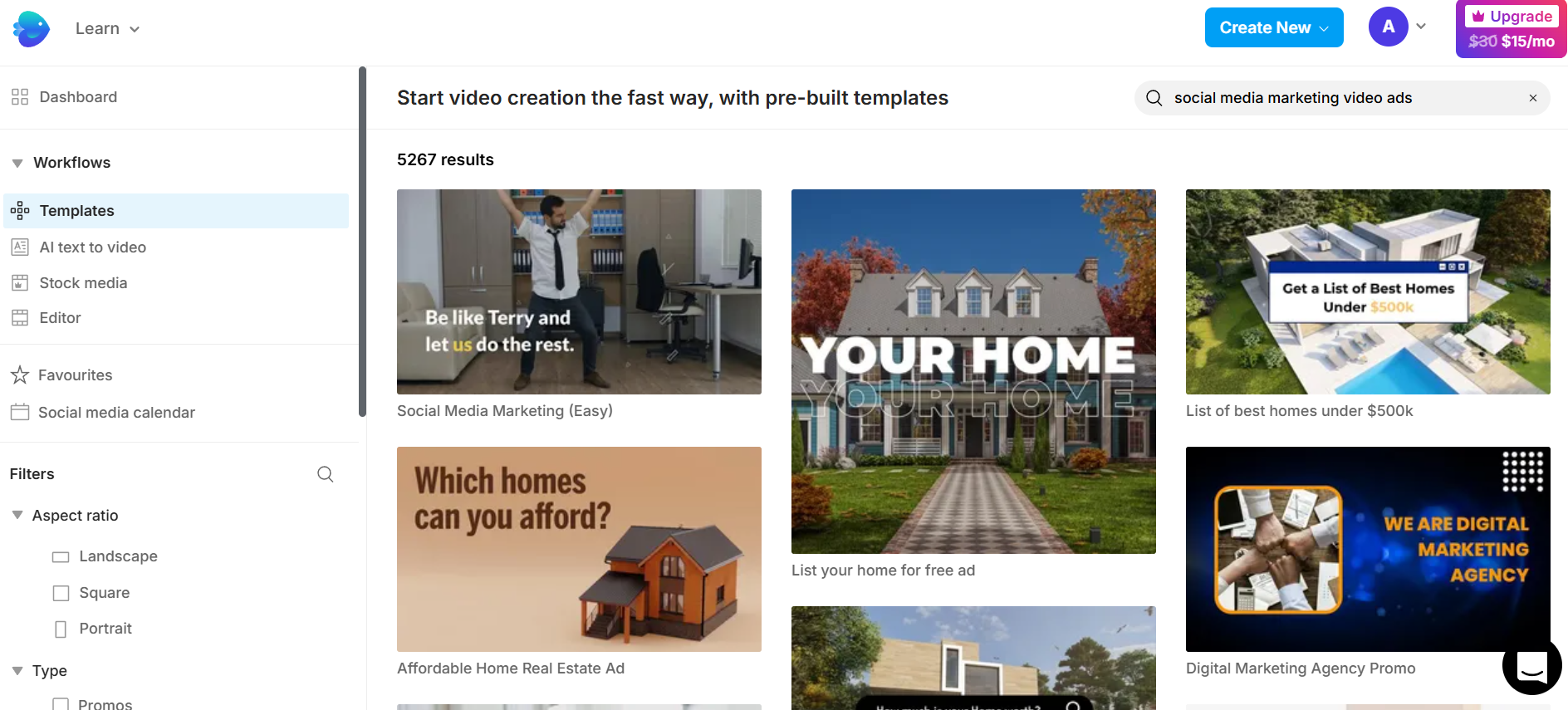 InVideo's interface
