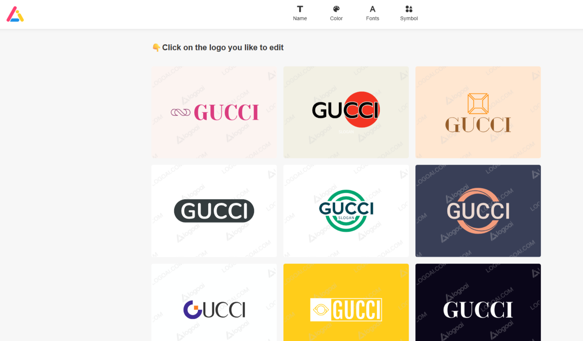 Antara muka LogoAI - alat AI untuk mencipta logo jenama